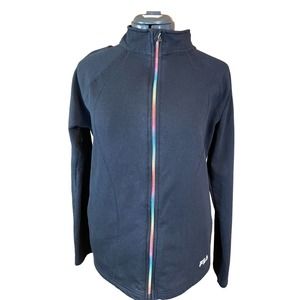 Fila Sport Sz L Women's Black Full Zip Multi Color Zipper Athletic Track Jacket